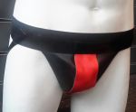 Rubber Jockstrap with Red Stripe.